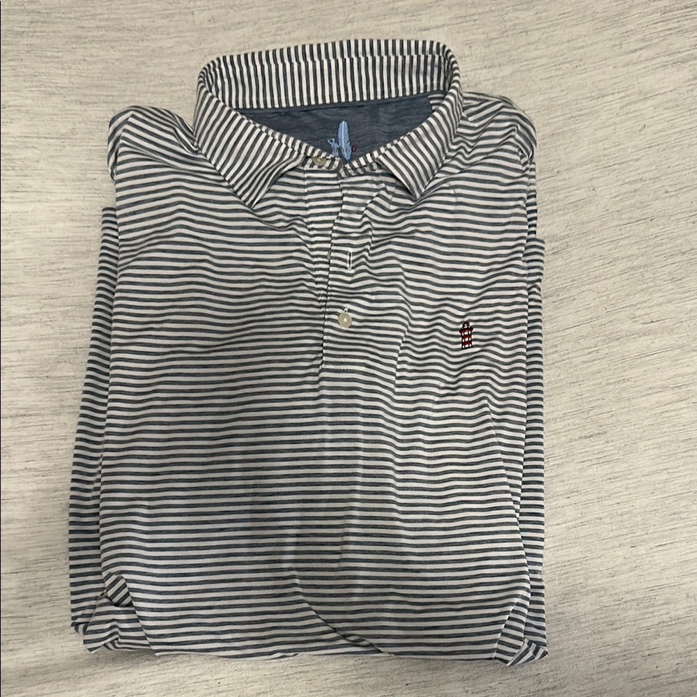 Men's Striped Polo Shirt - Blue and White- Harbor Town Light House